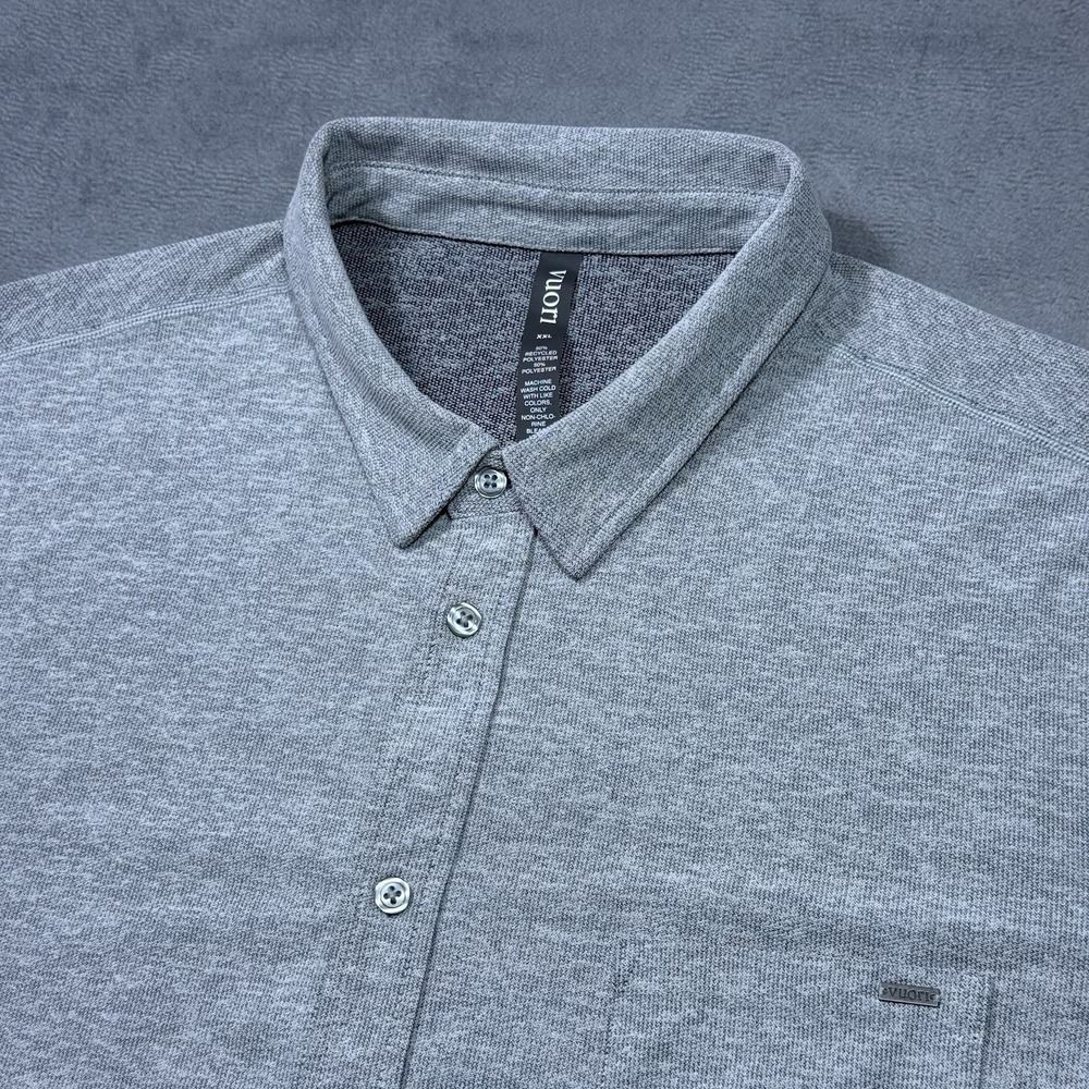 Vuori Ace Button Down Shirt Mens XXL Gray Heather Performance Pique Athleisure